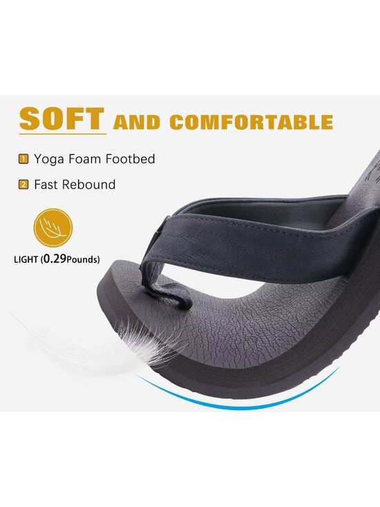 Mens Dark Grey Yoga Mat Leather Flip Flops Slip On Indoor Outdoor Sandal Slipper main image 6